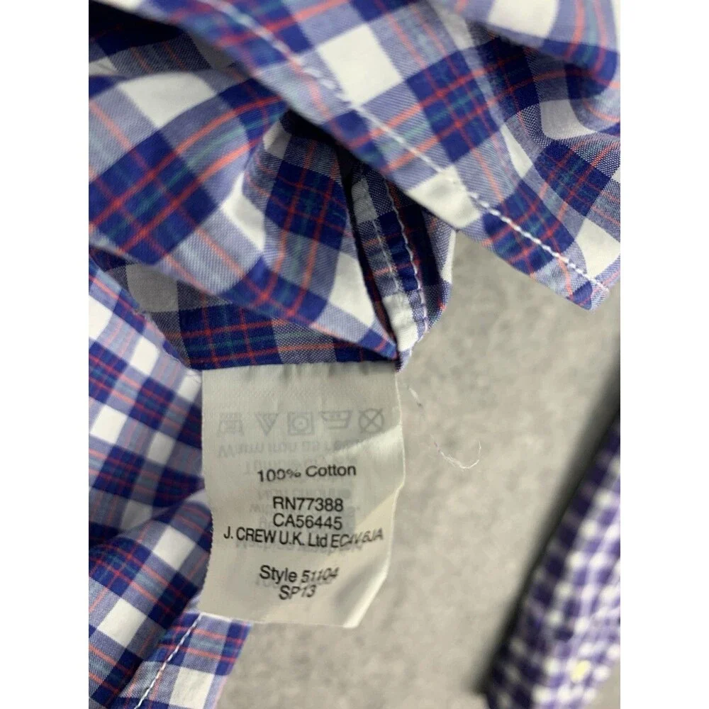 J Crew Long Sleeve Button Up Shirt Lightweight Cotton, Purple Plaid, Mens Large